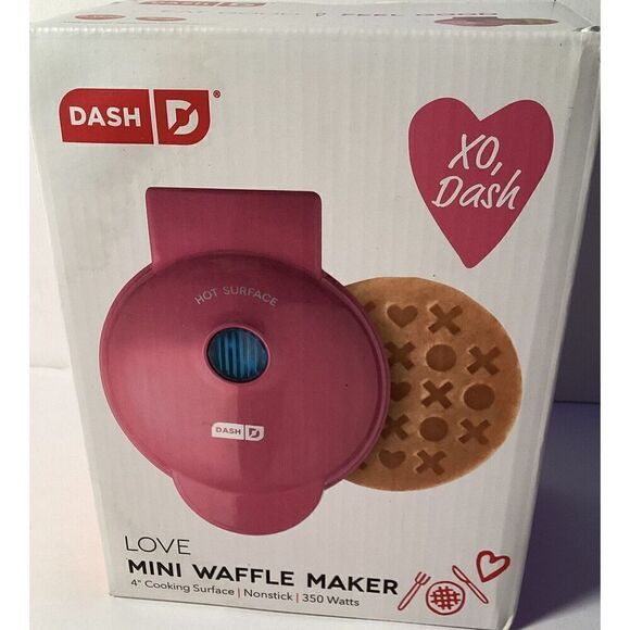 Dash Love Mini Waffle Maker XO Pattern Pink Non-stick Cooking Surface - Picture 1 of 6